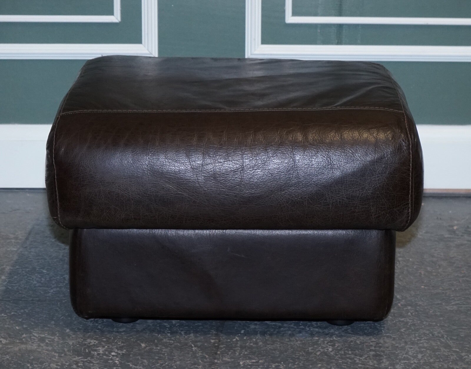 VINTAGE CHOCOLATE BROWN LEATHER FOOTSTOOL