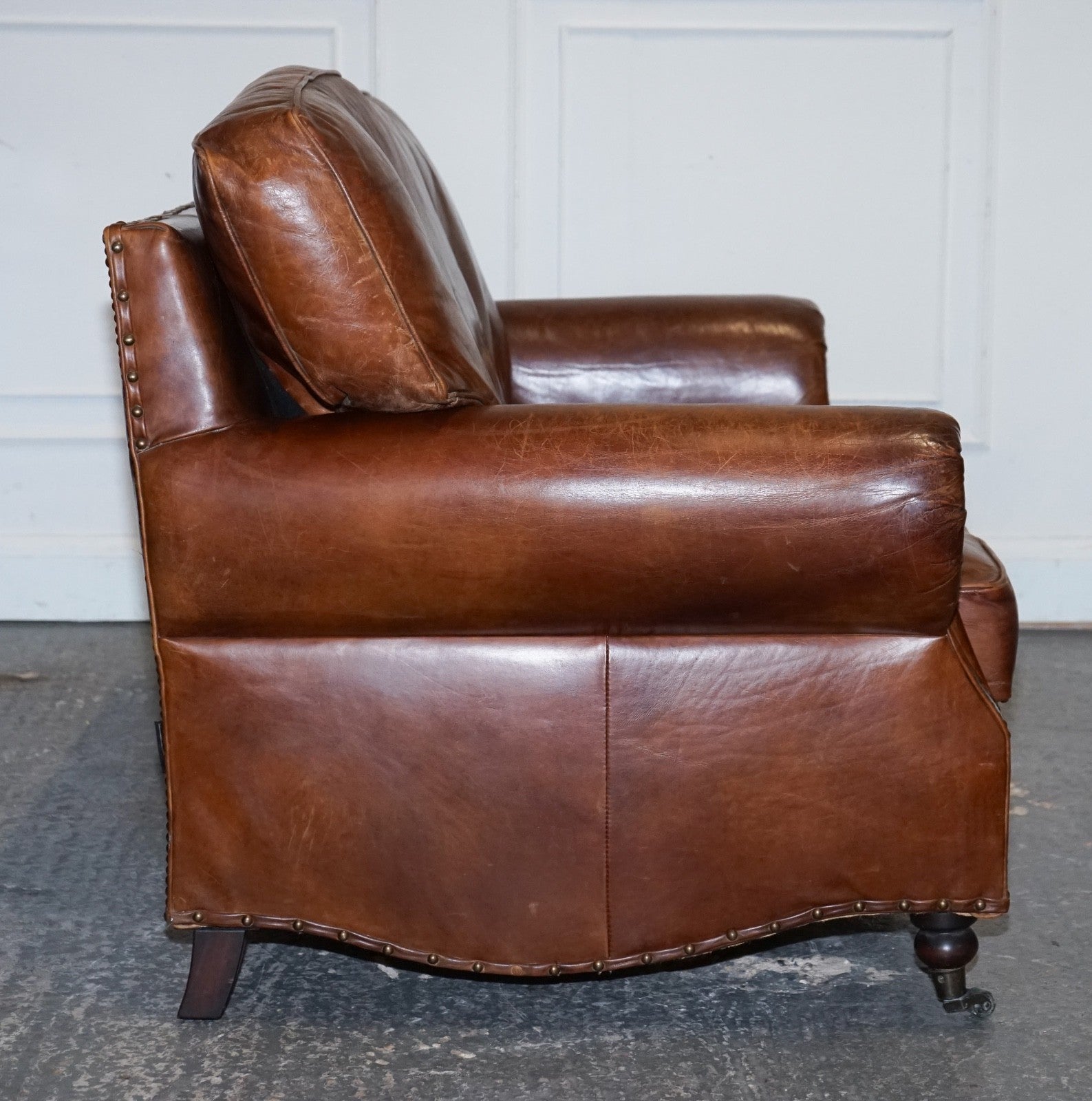 HALO TIMOTHY OULTON STYLE BALMORAL TWO SEATER BROWN HERITAGE LEATHER SOFA