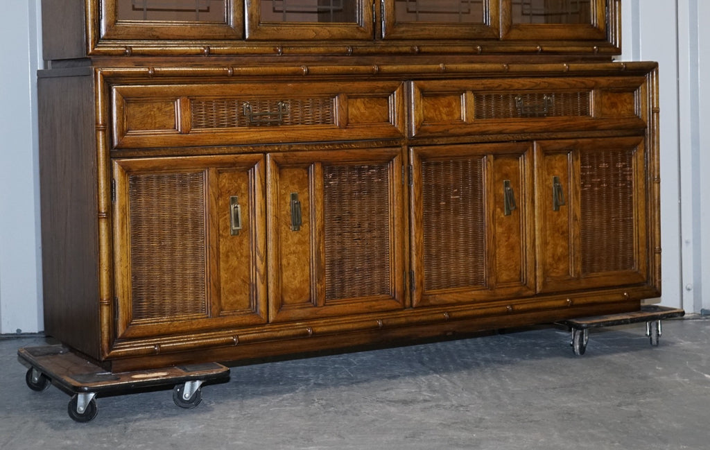 VINTAGE AMERICAN FAUX BAMBOO STYLE DISPLAY CABINET BOOKCASE BY BURLINGTON