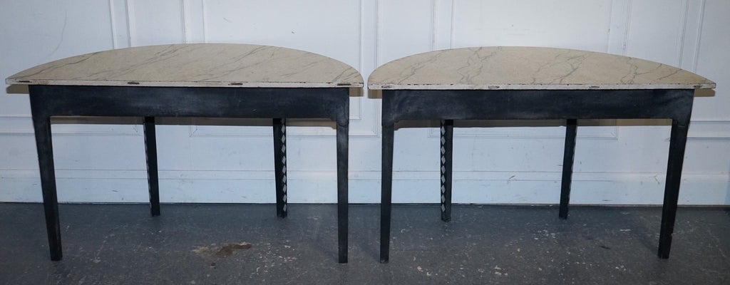 ENGLISH GEORGIAN HAND PAINTED PAIR OF DEMI LUNE SIDE CONSOLE TABLE MARBLE EFFECT