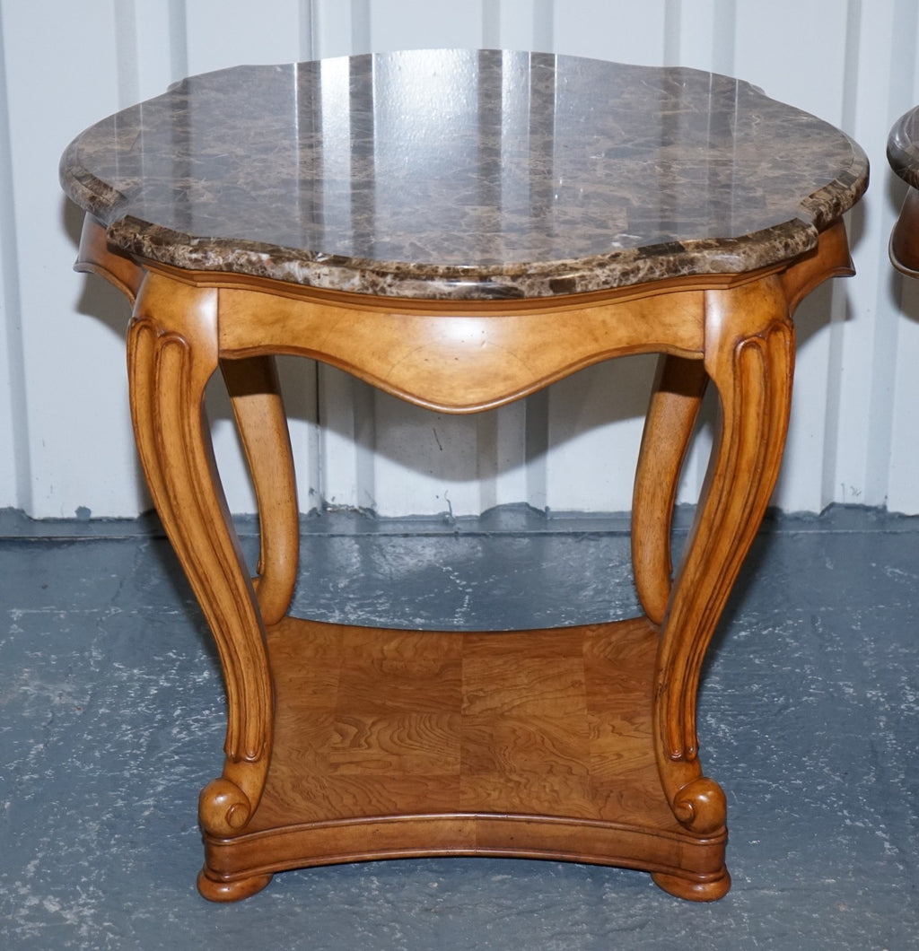 VINTAGE PAIR OF FRENCH STYLE SIDE LAMP TABLES WITH FAUX MARBLE TOPS