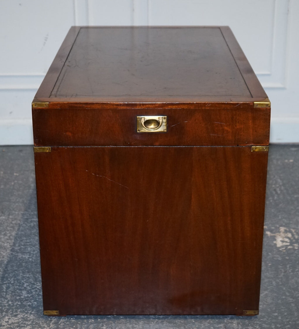 FULLY RESTORED BEVAN FUNNELL MILITARY CAMPAIGN TWIN PEDESTAL DESK BROWN LEATHER