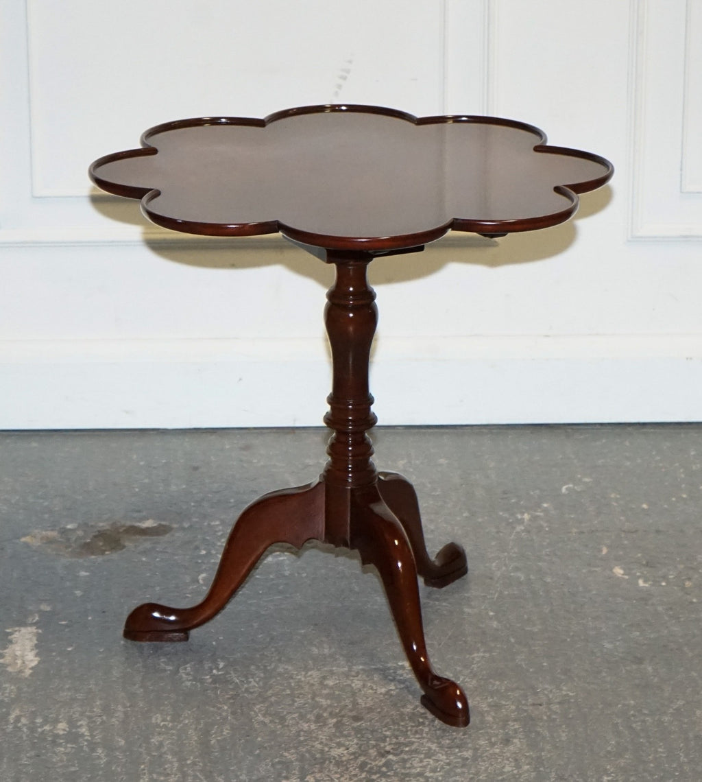 ANTIQUE STYLE TILT TOP WINE SIDE TABLE WITH PIECRUST TOP RAISED ON TRIPOD BASE
