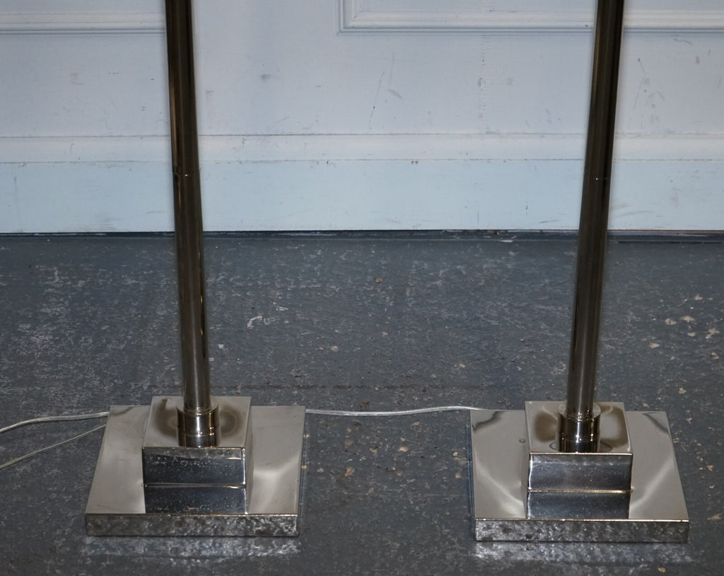 PAIR OF LOVELY FLOOR LAMPS WITH PINEAPPLE DESIGN STAINLESS STEEL BLACK SHADE