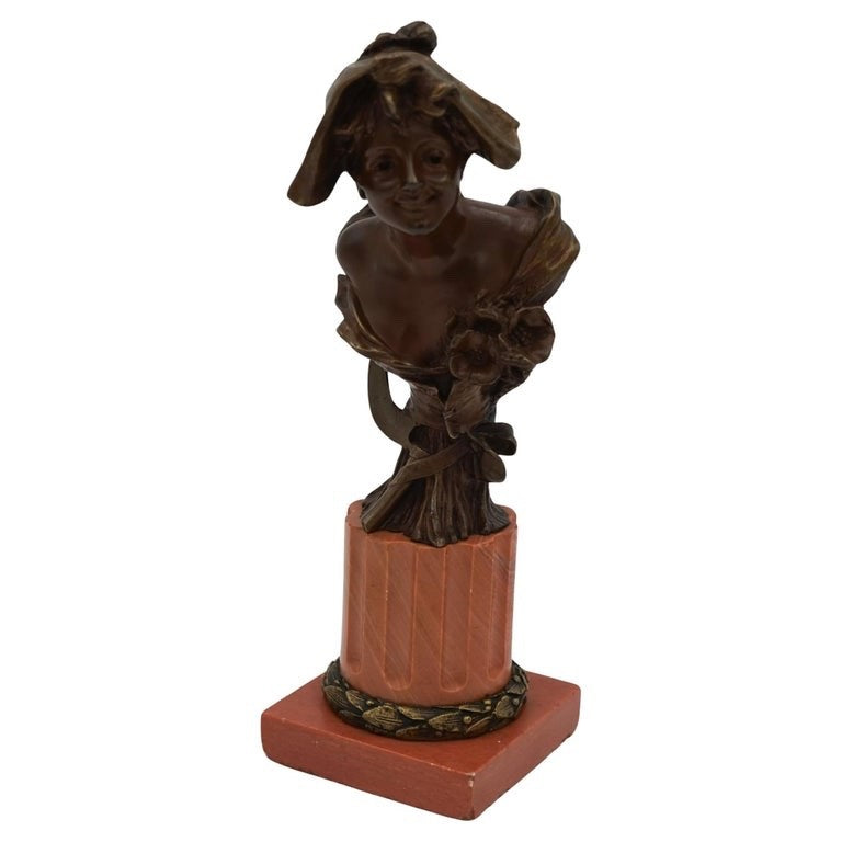 ANTIQUE 1885-1930 GEORGE VAN DER STRAETEN BRONZE BUST OF DUTCH LADY