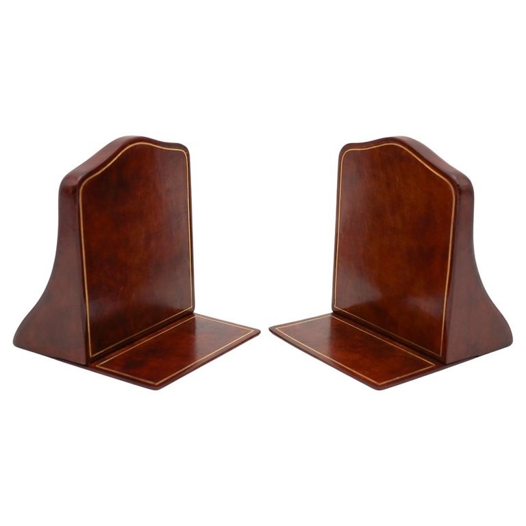 RARE PAIR OF ANTIQUE ASPREY LONDON LEATHER BOOK ENDS