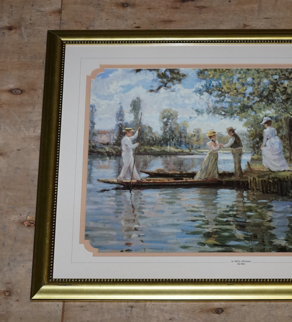 VINTAGE FRAMED PRINT 'IDYLLIC AFTERNOON' BY ALLAN MALEY 69 X 90 CM