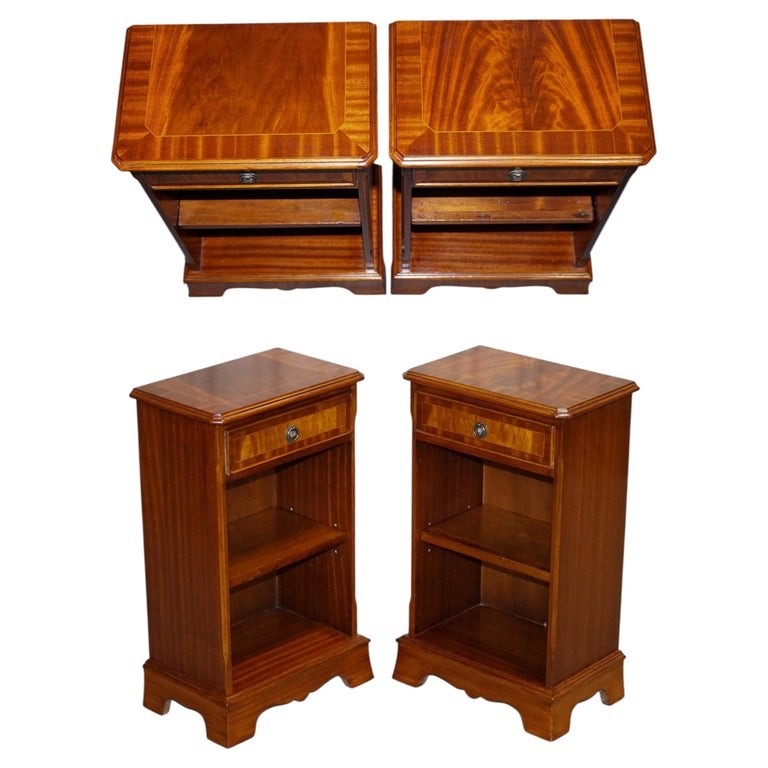 VINTAGE PAIR OF GEORGIAN STYLE WALNUT BEDSIDES NIGHTSTANDS SIDE TABLES