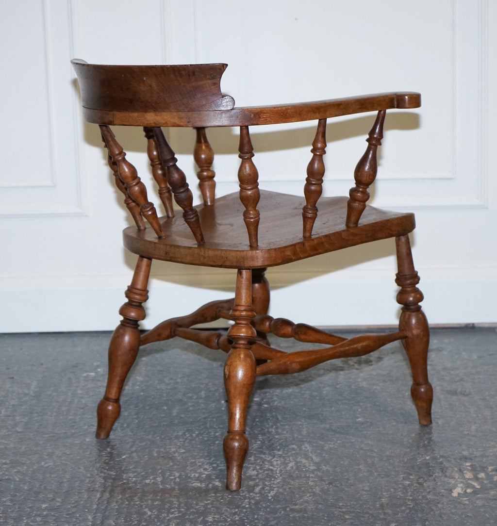GORGEOUS PATINA EDWARDIAN SOLID ELM BOW BACK SMOKERS CAPTAINS CHAIR