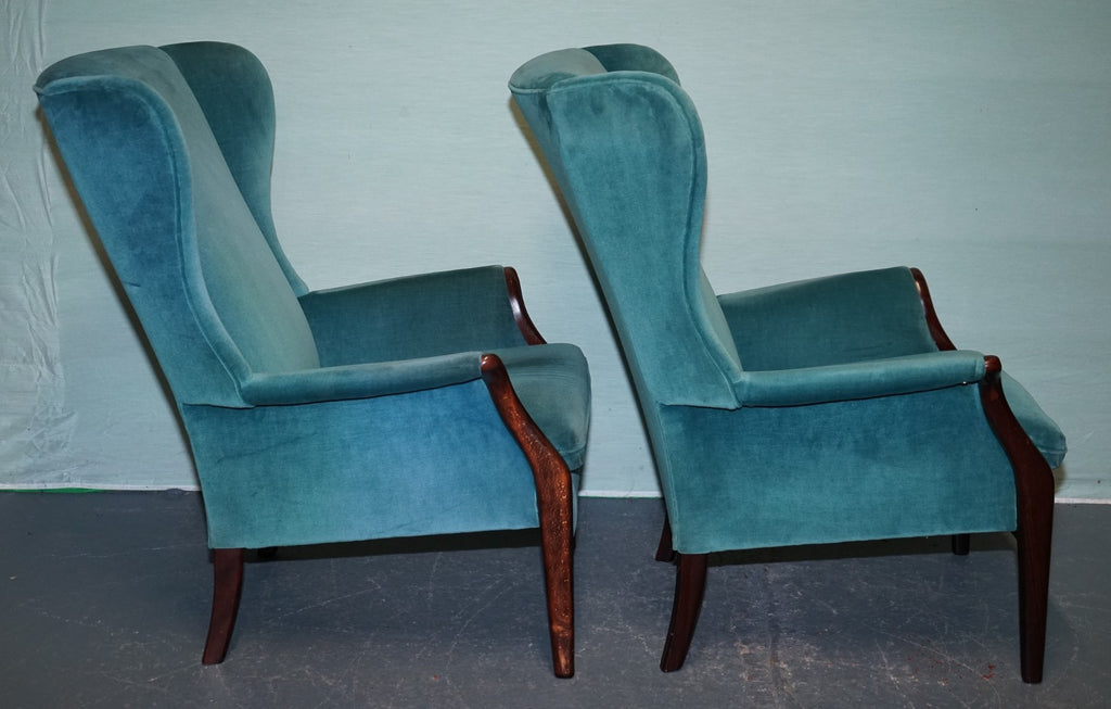 MID CENTURY VINTAGE PAIR OF PARER KNOLL FROXFIELD BLUE FABRIC WINGBACK ARMCHAIRS