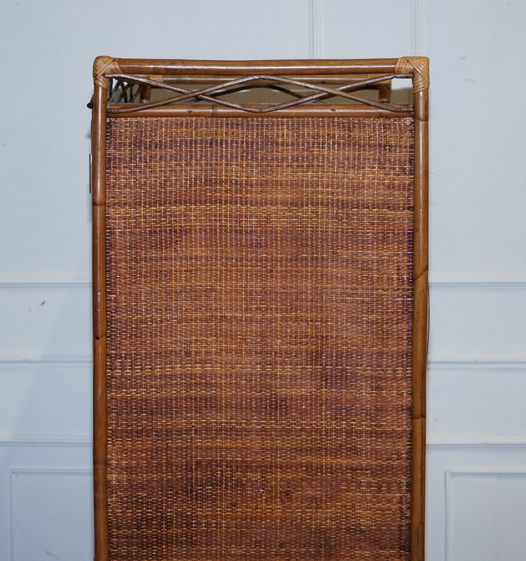 VINTAGE RATTAN AND CANE TWO DOOR AMOIRE OR WARDROBE WITH ONE DRAWER