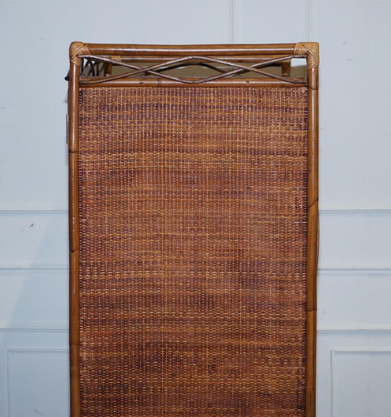 VINTAGE RATTAN AND CANE TWO DOOR AMOIRE OR WARDROBE WITH ONE DRAWER