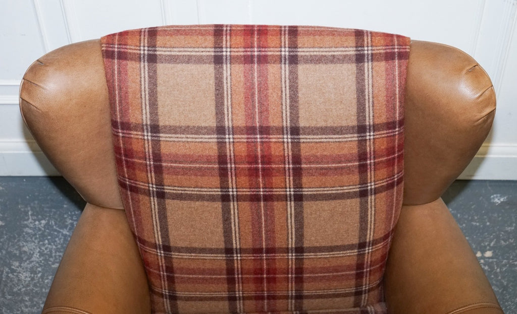 STUNNING PAIR OF  ALEXANDER & JAMES LAWRENCE LEATHER & FABRIC WINGBACK ARMCHAIRS