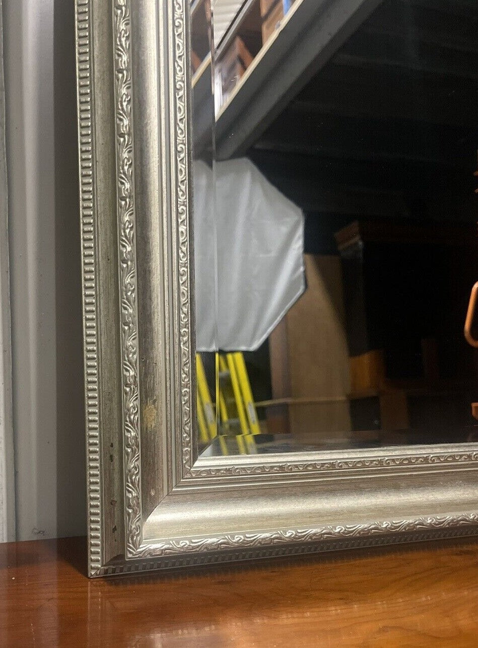 VINTAGE SILVER ORNATE BEVELLED MIRROR