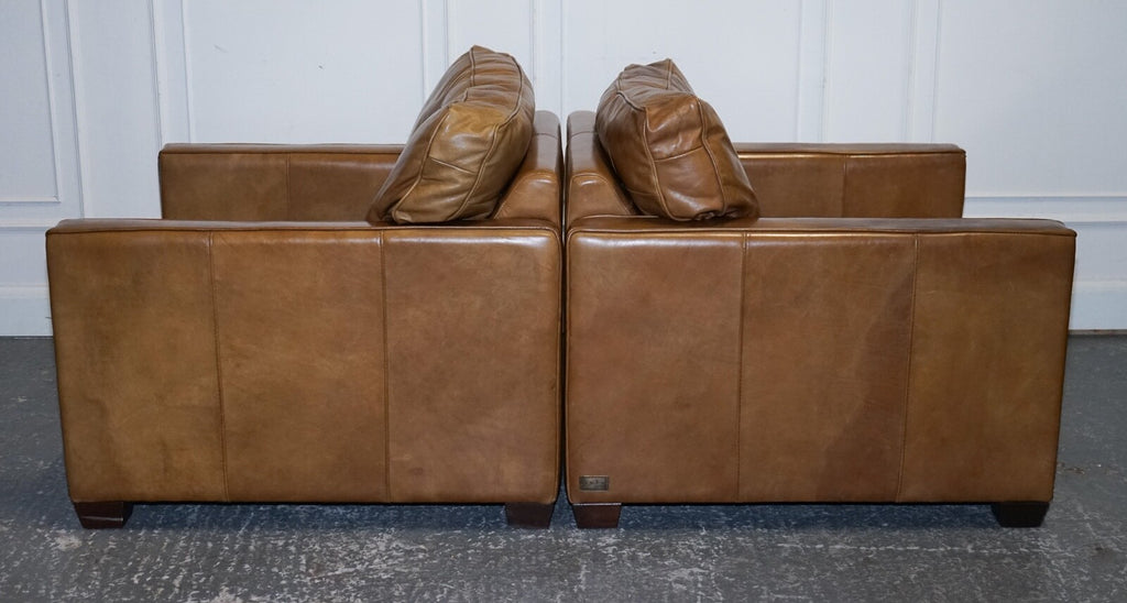LOVELY TIMOTHY OULTON VISCOUNT PAIR OF TAN LEATHER ARMCHAIRS RRP £5,200