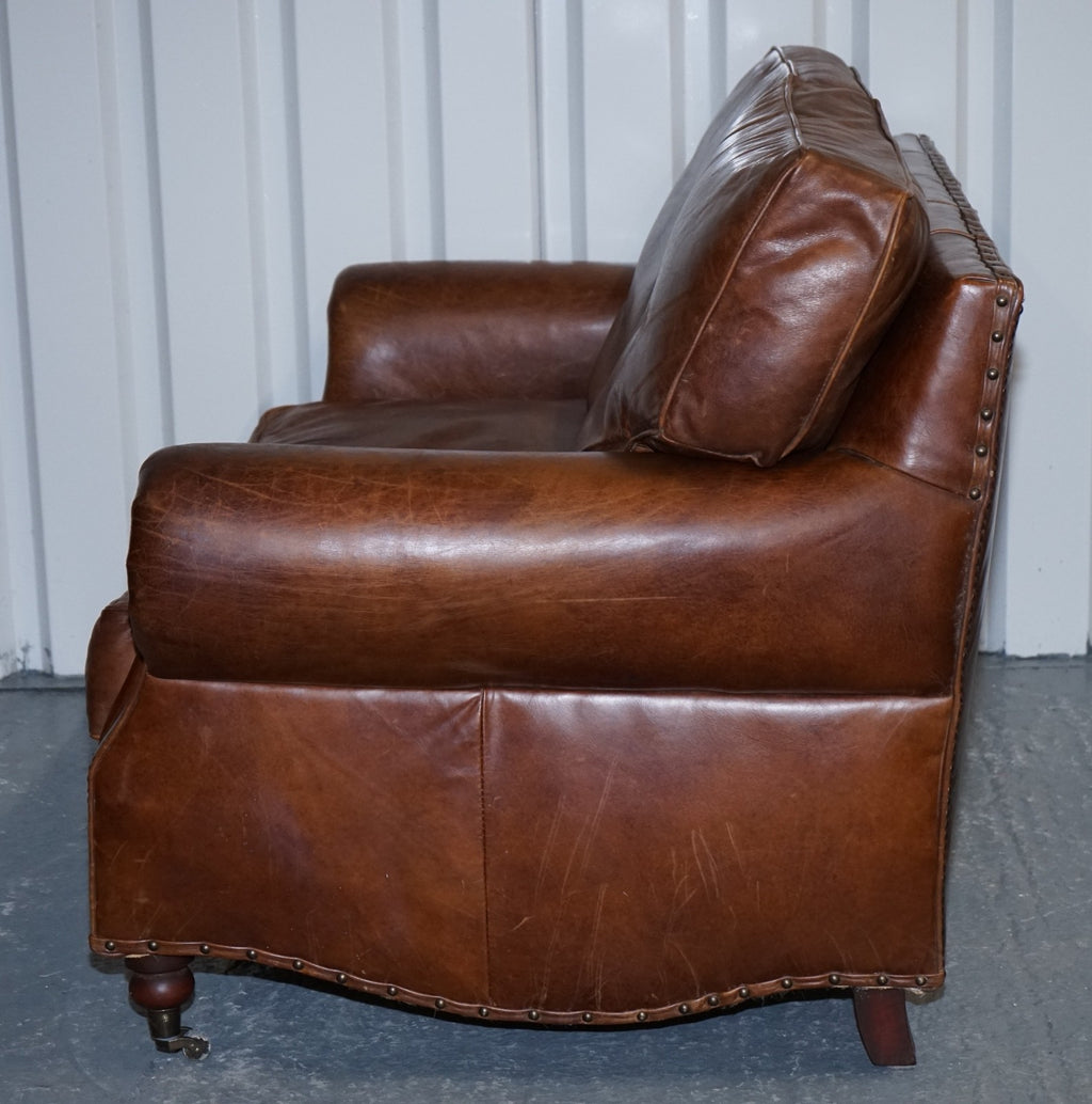 HALO TIMOTHY OULTON STYLE BALMORAL TWO SEATER BROWN HERITAGE LEATHER SOFA