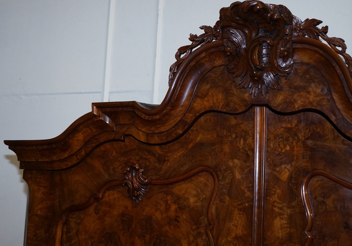 ANTIQUE CIRCA 1750 DUTCH LOUIS XV STYLE BURR WALNUT BOMBAY LINEN PRESS CABINET