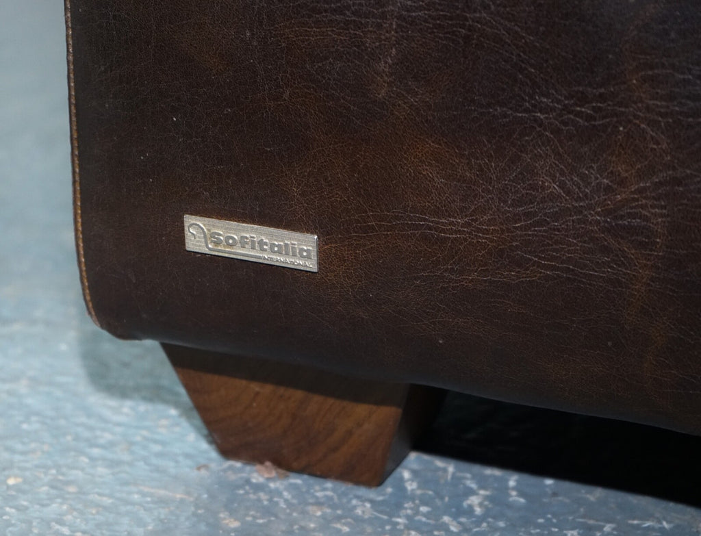 VINTAGE PAIR OF CHOCOLATE BROWN LEATHER ARMCHAIRS BY SOFITALIA