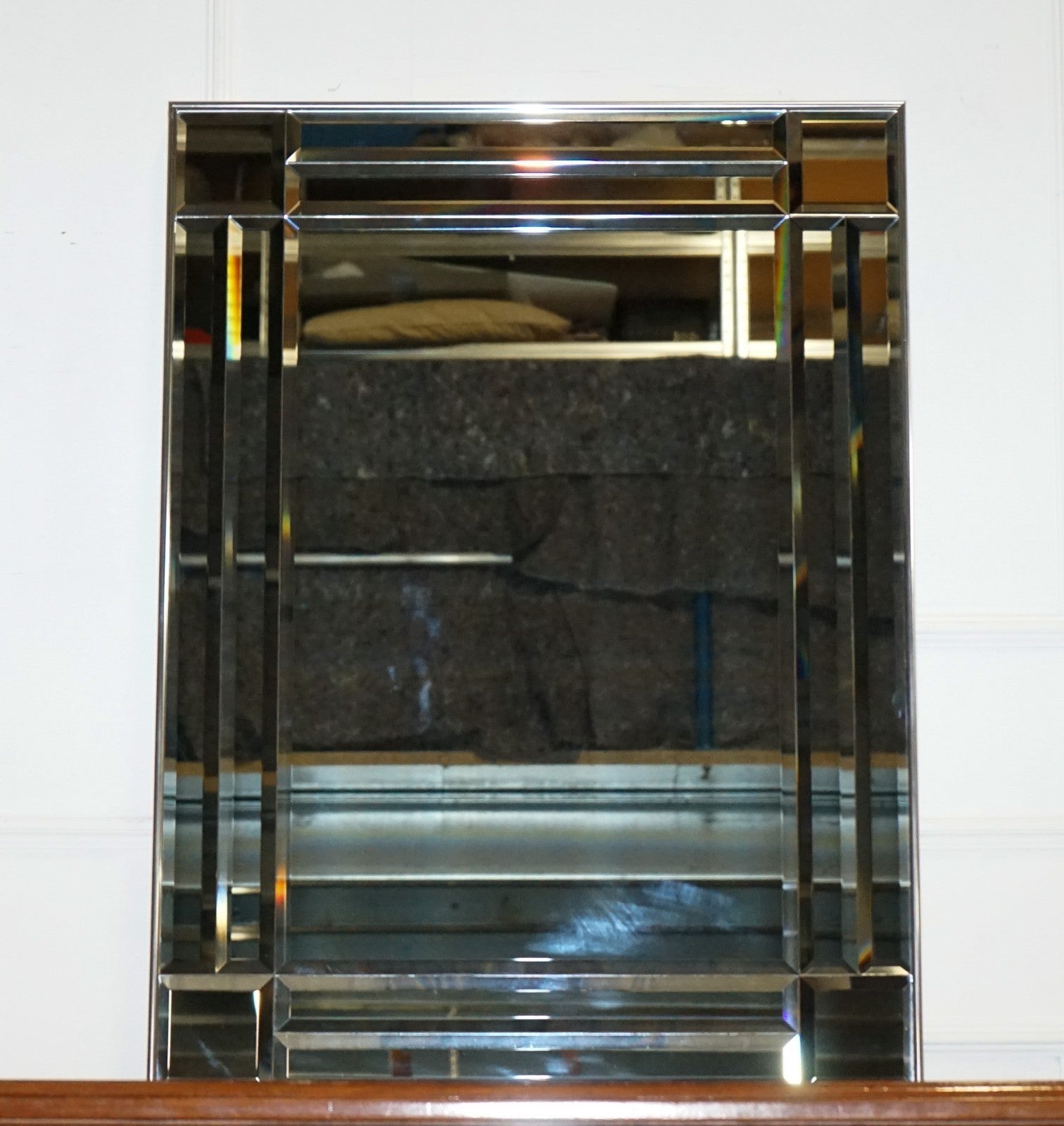 DECORATIVE CONTEMPORARY RECTANGLE WALL MIRROR WITH BEVELED GLASS GREY FRAME