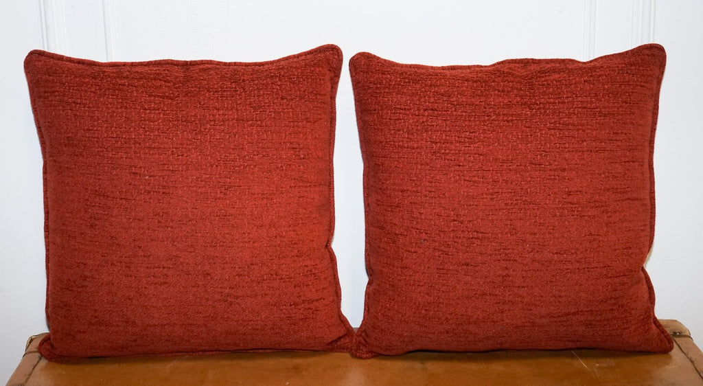 VINTAGE PAIR OF BEIGE STRIPPED & BURNT ORANGE FEATHER FILLED SCATTER CUSHIONS