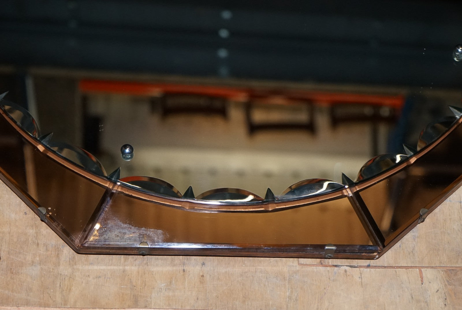 STUNNING LARGE FRENCH ART DECO 1920'S PEACH COLOURED WALL MIRROR