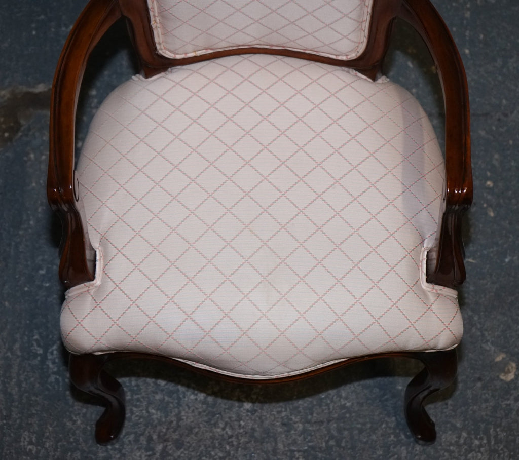 VINTAGE FRENCH STYLE WALNUT UPHOLSTERED SALON ARMCHAIR