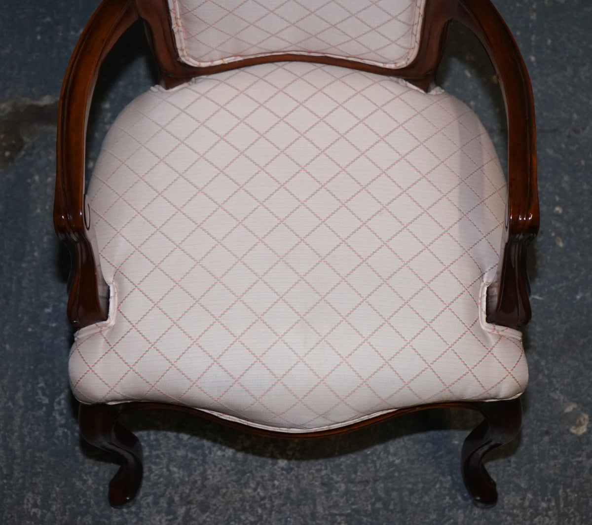 VINTAGE FRENCH STYLE WALNUT UPHOLSTERED SALON ARMCHAIR