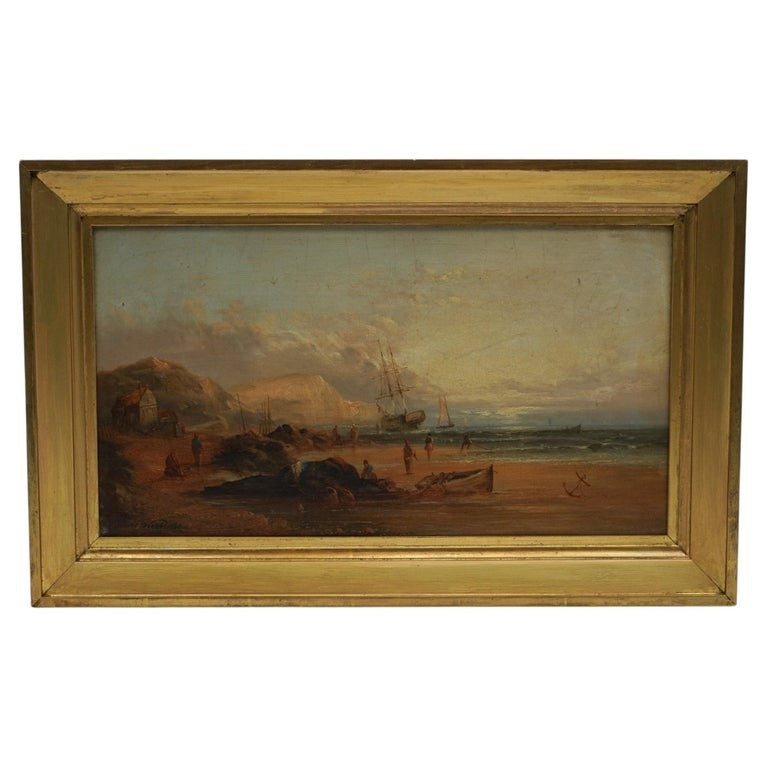 ANTIQUE 1868 SIGNED AND DATED VICTORIAN COASTAL OIL PAINTING BY JAMES WEBB