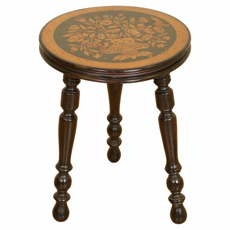 LOVELY DUTCH MARQUETRY LACQUERED STOOL SIDE END TABLE