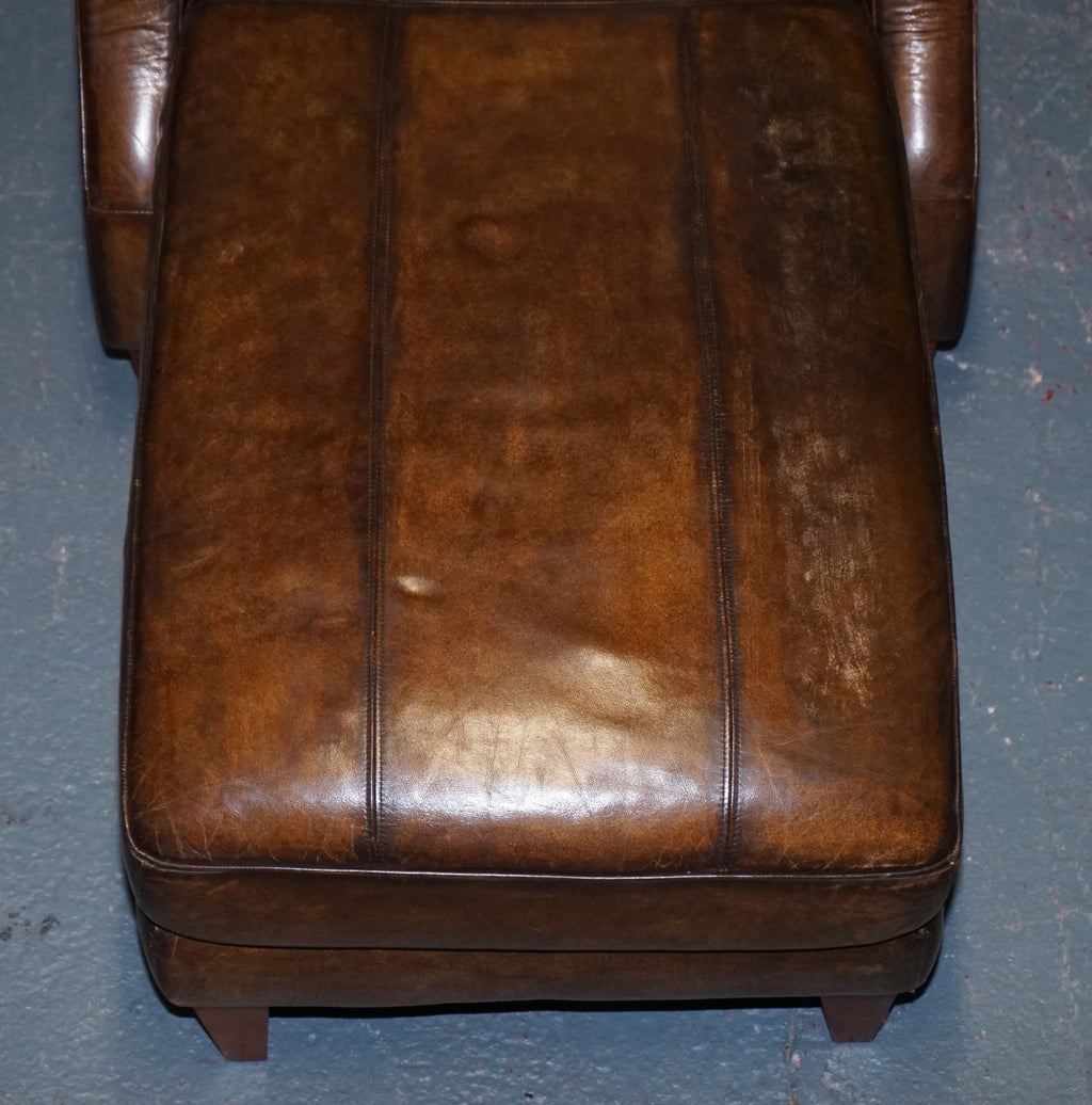 DEEP COGNAC HAND DYED LEATHER CHAISE LOUNGE ARMCHAiR SEATING