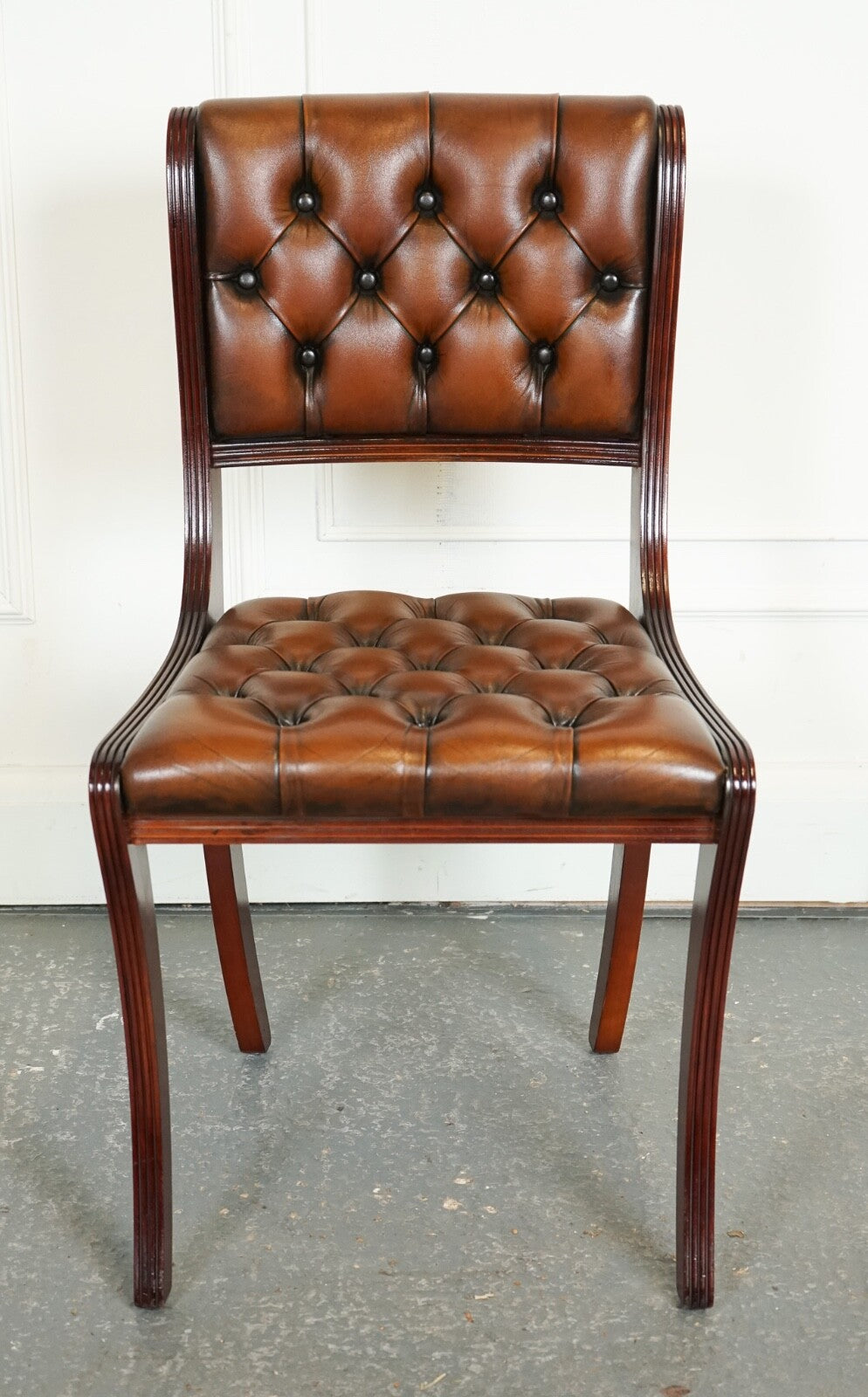 SET OF 6 RESTORED CHESTERFIELD LEATHER DINING CHAIRS J1