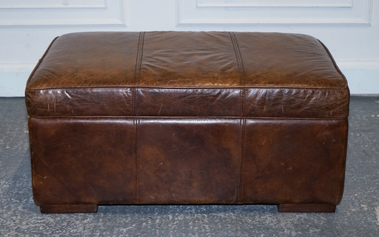 VINTAGE HALO REGGIO GROUCHO BROWN LEATHER OTTOMAN FOOTSTOOL WITH STORAGE SPACE