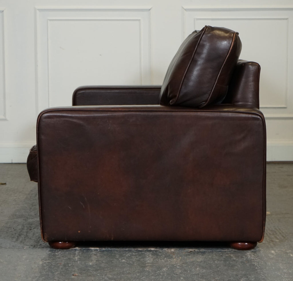 VINTAGE DISTRESSED BROWN LEATHER TWO TO THREE SEATER SOFA