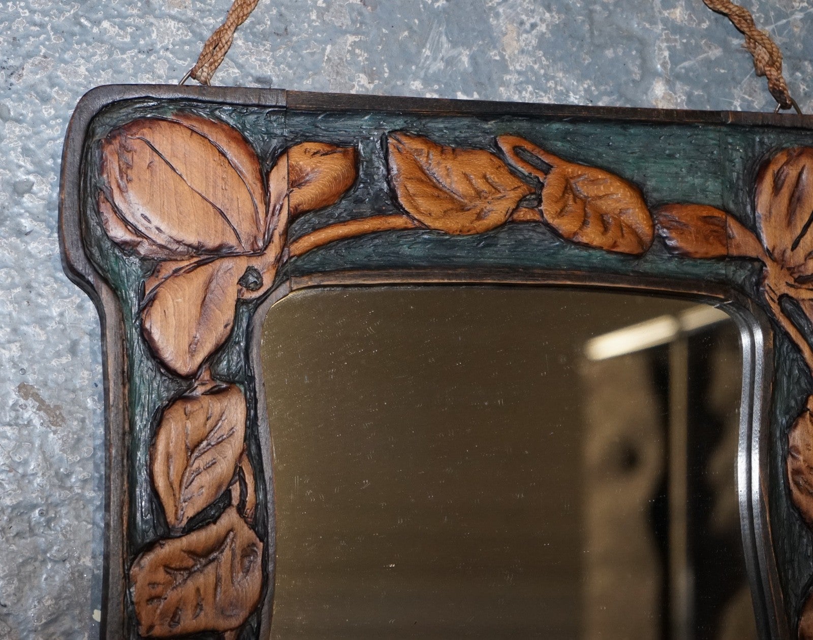 ANTIQUE FRENCH ART NOUVEAU FLORAL CARVED WALL MIRROR