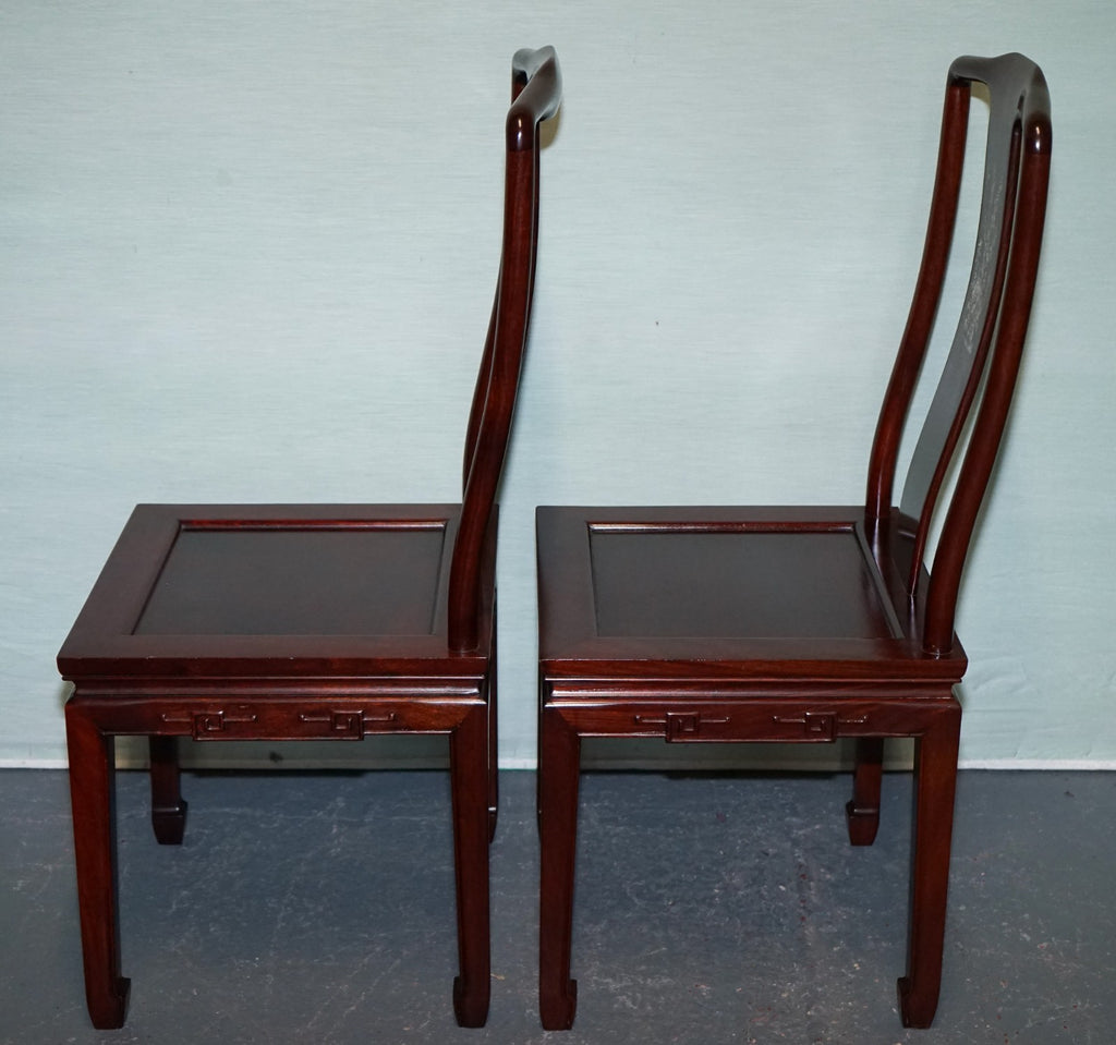 PAIR OF ORIENTAL CHINESE HARDWOOD MOTHER OF PEARL INLAID HALL CHAIRS