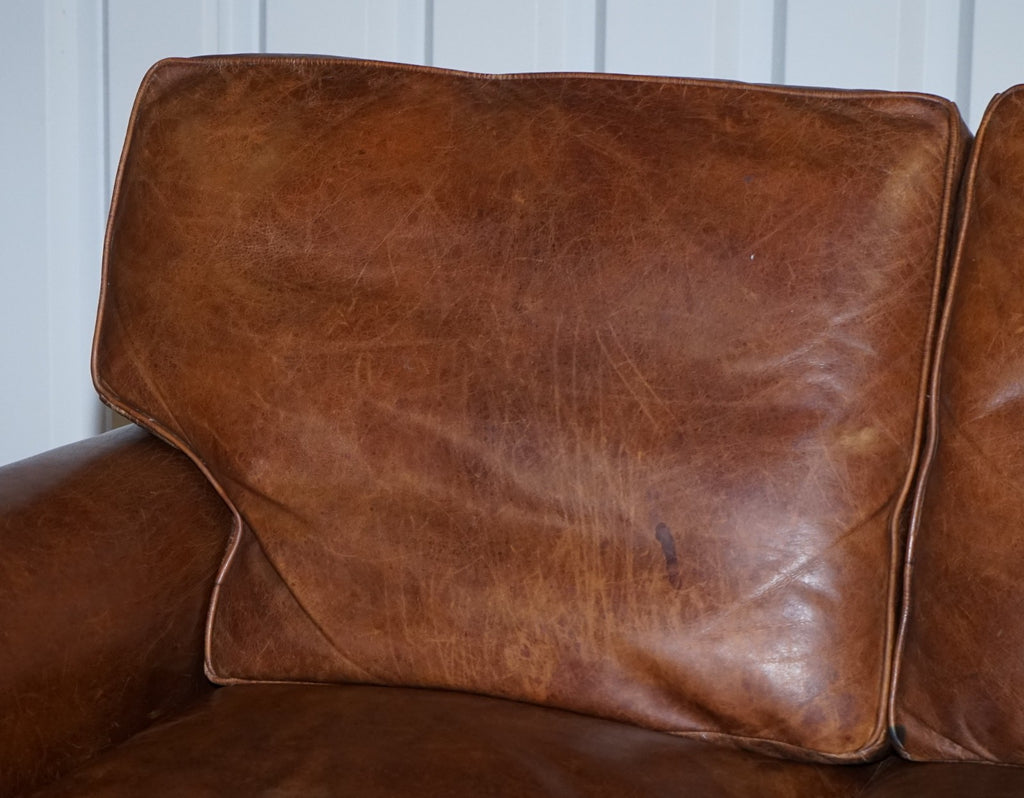 HALO TIMOTHY OULTON STYLE BALMORAL TWO SEATER BROWN HERITAGE LEATHER SOFA