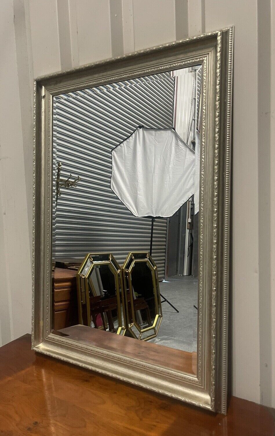 VINTAGE SILVER ORNATE BEVELLED MIRROR
