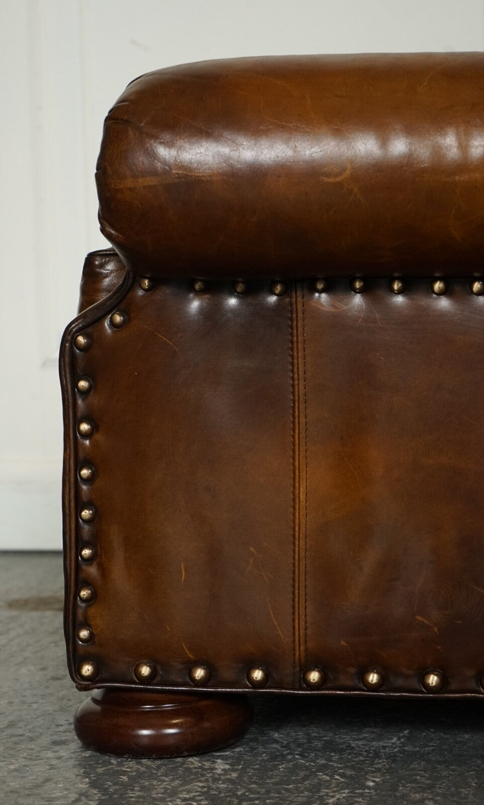 FULLY RESTORED HAND DYED LEATHER WRITERS READING ARMCHAIR WITH FOOTSTOOL
