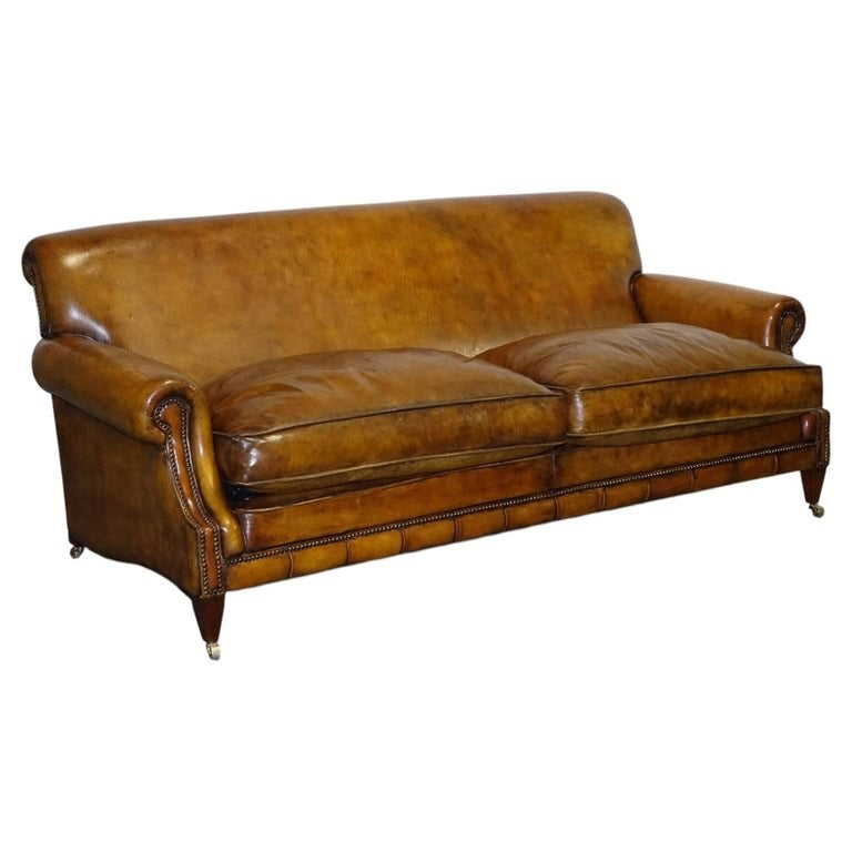 ENGLISH RESTORED HAND DYED LEATHER TWO TO THREE SEATER SOFA