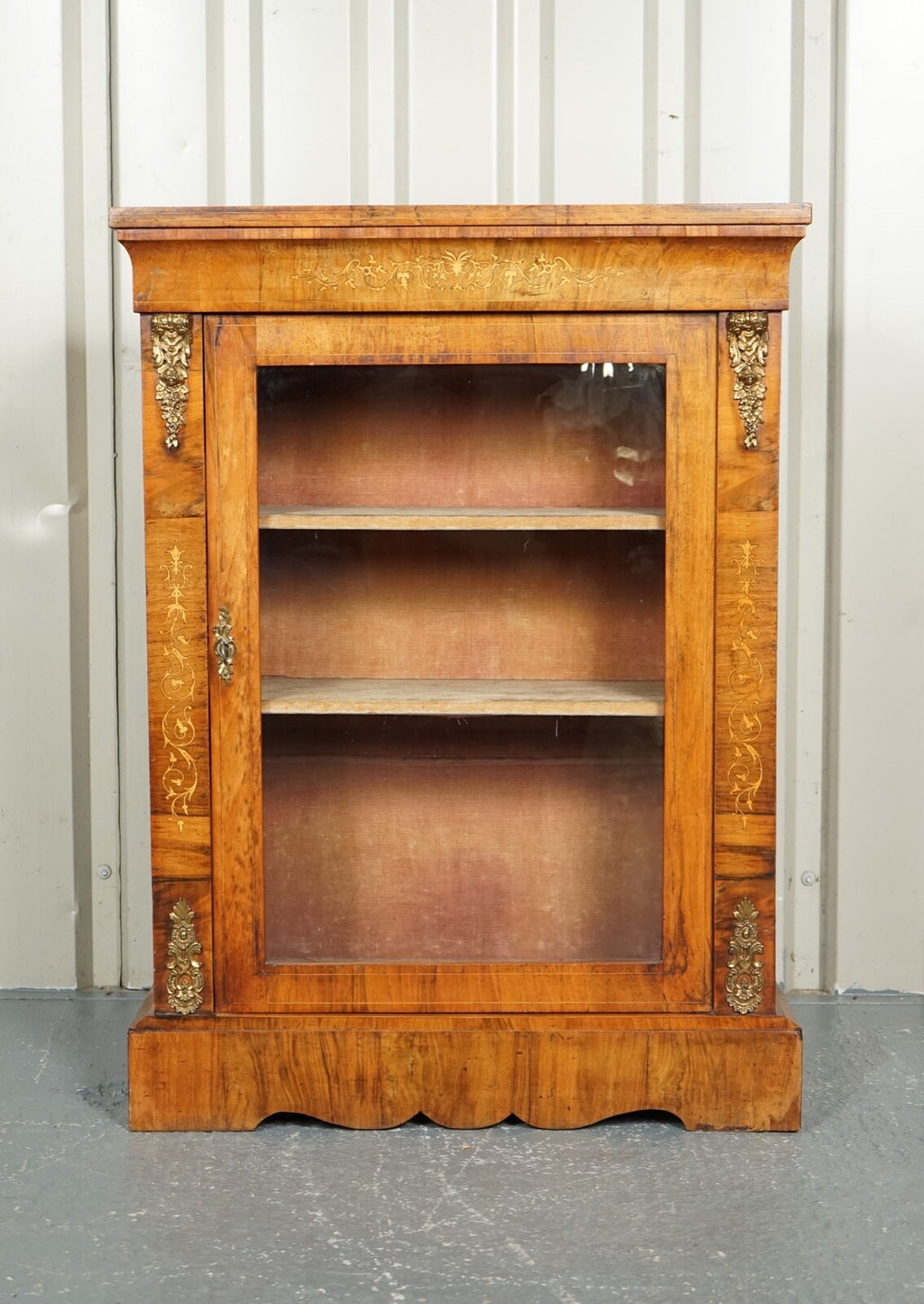 19TH CENTURY VICTORIAN BURR WALNUT MARQUETRY PIER GLAZED CABINET