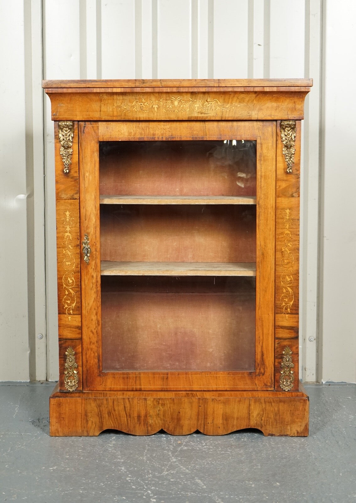 19TH CENTURY VICTORIAN BURR WALNUT MARQUETRY PIER GLAZED CABINET
