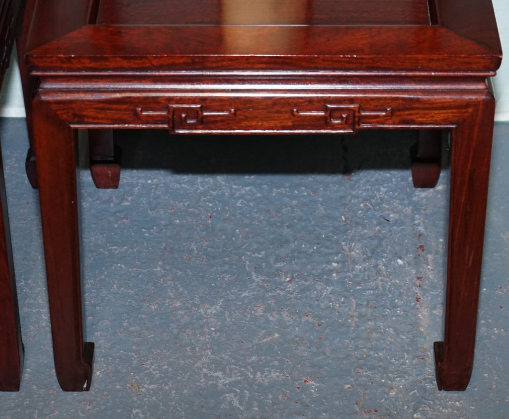 PAIR OF ORIENTAL CHINESE HARDWOOD MOTHER OF PEARL INLAID HALL CHAIRS