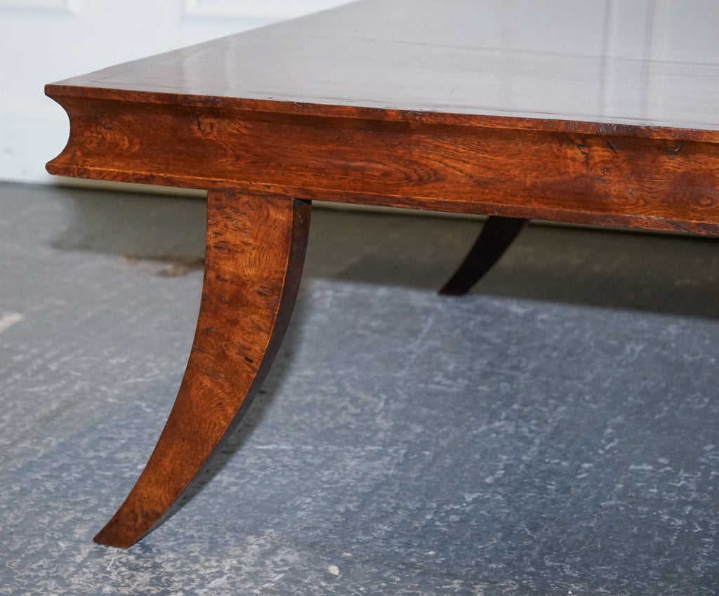 ANTIQUE ART DECO GOLDEN OAK COFFEE TABLE MAPPA BURL TRIM & SPLAYED LEGS