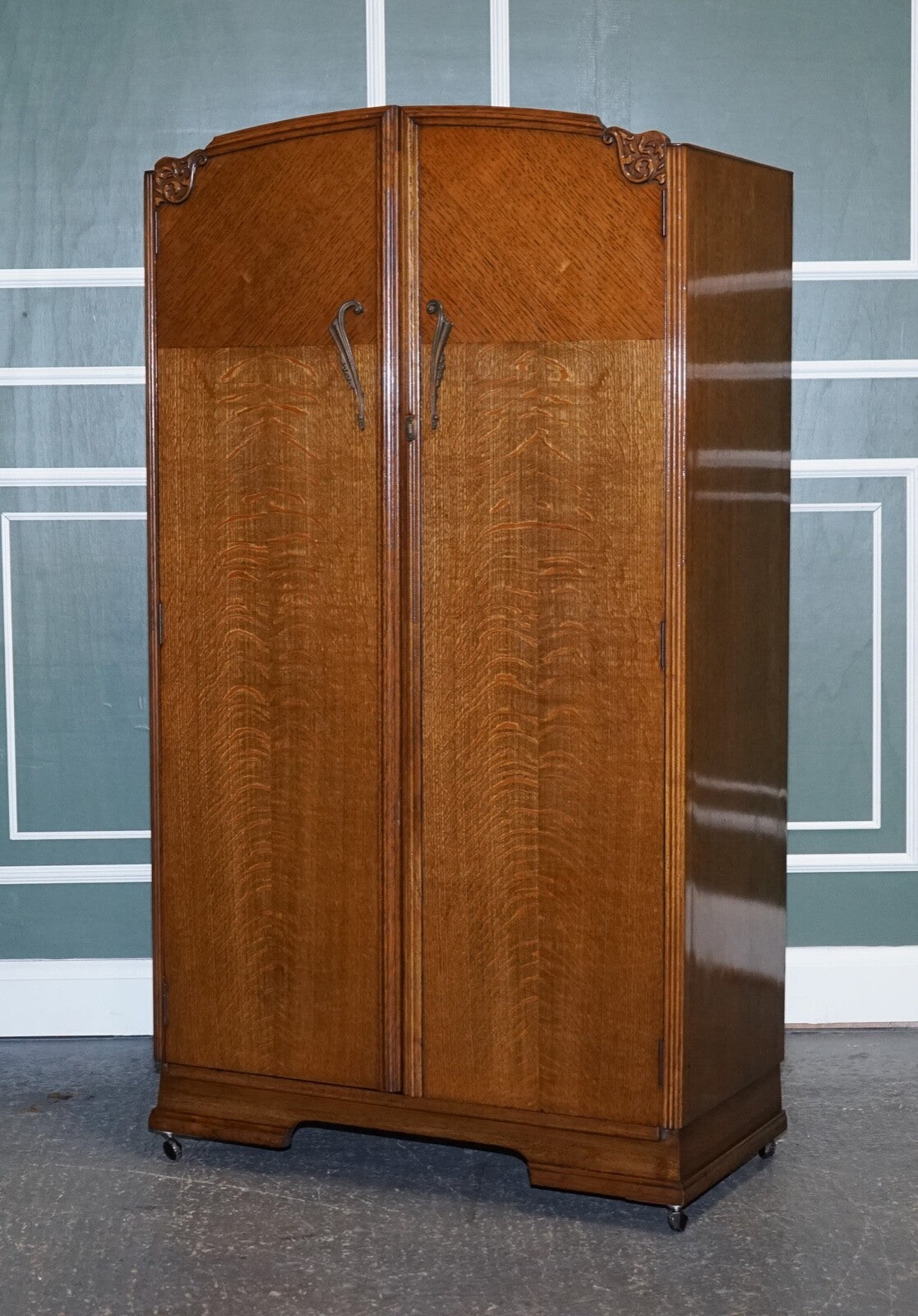 PETITE VINTAGE ART DECO OAK TWO DOOR WARDROBE