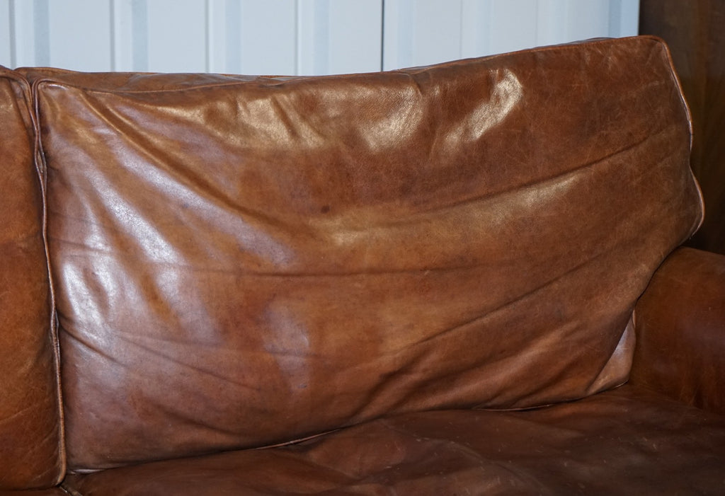 HALO TIMOTHY OULTON STYLE BALMORAL THREE SEATER BROWN HERITAGE LEATHER SOFA