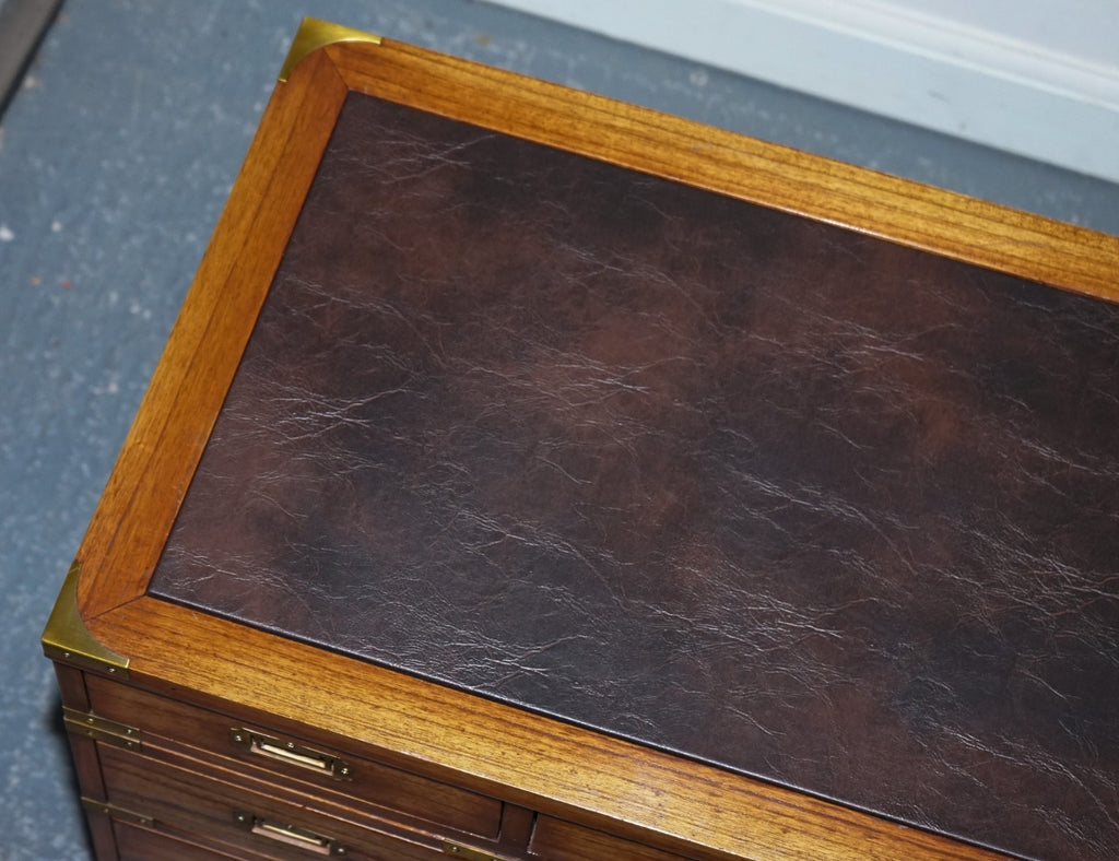 VINTAGE MILITARY CAMPAIGN TWIN PEDESTAL DESK WITH BRASS FITTINGS
