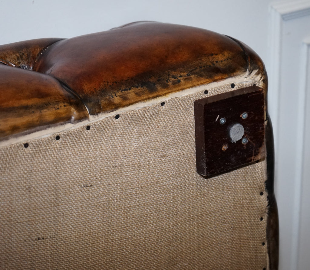 STUNNING LARGE HAND DYED BROWN LEATHER CHESTERFIELD FOOTSTOOL OTTOMAN