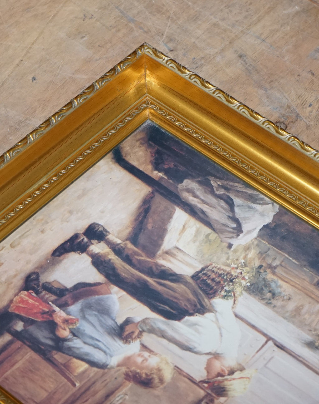 VINTAGE VICTORIAN STYLE PRINT COZY KITCHEN SCENE GITLED FRAME 52 X 42 CM