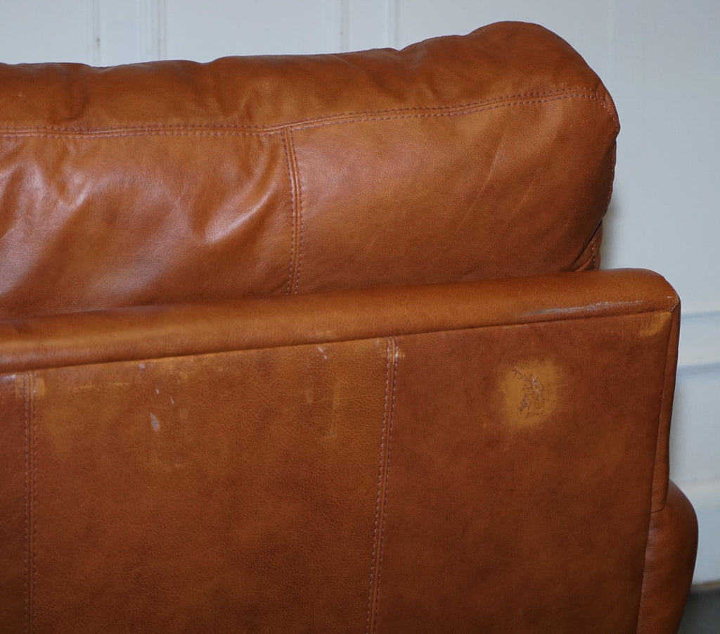 VINTAGE TETRAD CORDOBA TWO SEATER TAN LEATHER SOFA RETAILED BY JOHN LEWIS