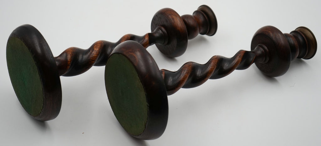 EARLY ViCTORIAN PAIR OF ENGLISH OAK BARLEY TWIST CANDLE STICKS (3)